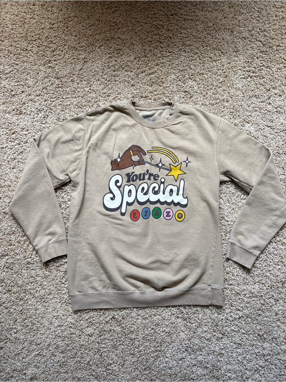 Lizzo You’re Special Sasha Be Fluting Sweatshirt Tan Size 2XL Official Merch